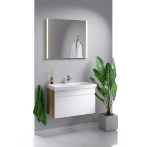 Подвесная тумба 80 см с раковиной цвет дуб балтийский Aqwella Smart_фото2
