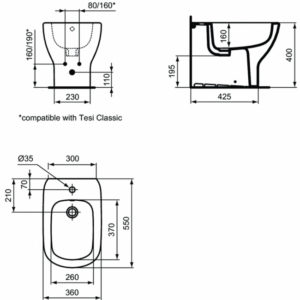 Напольное пристенное биде Ideal Standard TESI T3540V3-фото2