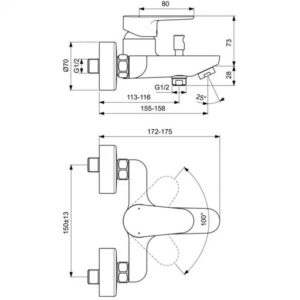 Настенный смеситель для ванны Ideal Standard CERAFINE MODEL O BC500AA-фото2