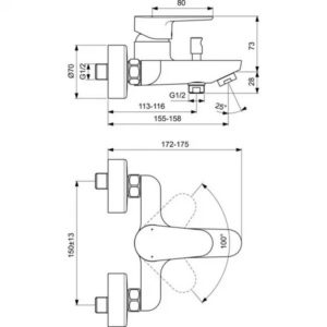 Настенный смеситель для ванны Ideal Standard CERAFINE O BC500XG-фото2