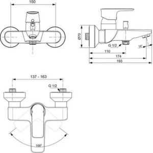 Настенный смеситель для ванны Ideal Standard CONNECT AIR A7033A2-фото2