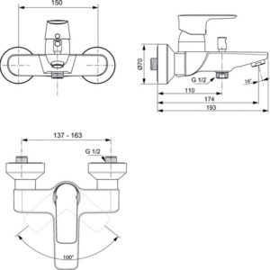 Настенный смеситель для ванны Ideal Standard CONNECT AIR A7033GN-фото2