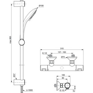 Настенный термостатический смеситель для душа Ideal Standard Ceratherm T25 A7204AA-фото2