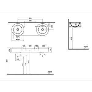 Раковина двойная на стену 120см Liquid 7313B403-0016 цвет белый-фото2