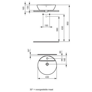 Раковина накладная (43х43) Ideal Standard CONNECT E804001-фото6