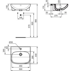 Раковина полувстраиваемая (50х44) Ideal Standard i.life A T451701-фото8