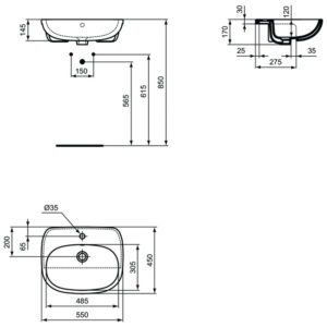 Раковина полувстраиваемая (55х45) Ideal Standard TESI T010001-фото6