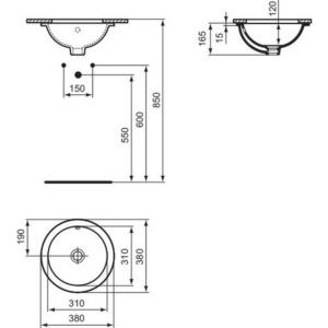 Раковина встраиваемая снизу (38х38) Ideal Standard CONNECT E5052MA-фото4