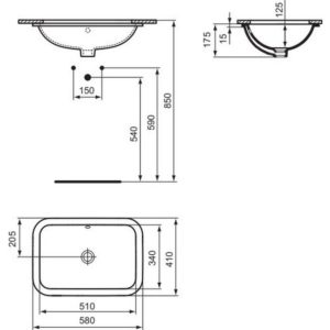 Раковина встраиваемая снизу (58х41) Ideal Standard CONNECT E5061MA-фото4
