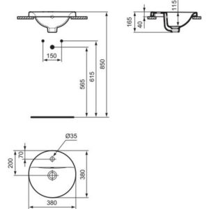 Раковина встраиваемая сверху (38х38) Ideal Standard CONNECT E5041MA-фото4