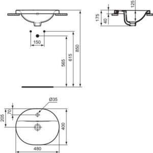 Раковина встраиваемая сверху (48х40) Ideal Standard CONNECT E5038MA-фото4
