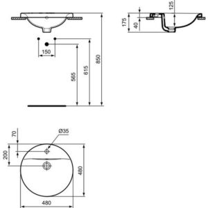 Раковина встраиваемая сверху (48х48) Ideal Standard CONNECT E5042MA-фото4