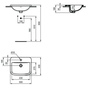 Раковина встраиваемая сверху (50х43) Ideal Standard TEMPO T059201-фото6