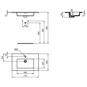 Раковина встраиваемая сверху (71х45) Ideal Standard TEMPO E053501-фото5