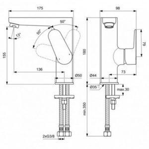 Смеситель для раковины Ideal Standard CERAFINE MODEL O BC555AA-фото2