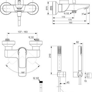Смеситель для ванны Ideal Standard CONNECT AIR A7056AA-фото2