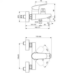 Смеситель для ванны с душем Ideal Standard CERAFLEX B1740AA-фото2