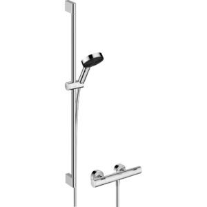 Душевой набор hansgrohe Pulsify Select S 105 3jet Relaxation EcoSmart с термостатом Ecostat Fine и душевой штангой 90 см 24261000 хром-фото1