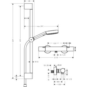 Душевой набор hansgrohe Pulsify Select S 105 3jet Relaxation EcoSmart с термостатом Ecostat Fine и душевой штангой 65 см 24262670 матовый черный-фото5