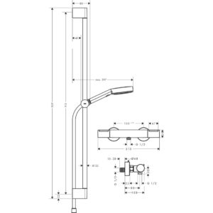 Душевой набор hansgrohe Pulsify Select S 105 3jet Relaxation EcoSmart с термостатом Ecostat Element и душевой штангой 90 см 24271670 матовый черный-фото2