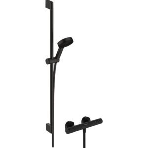 Душевой набор hansgrohe Pulsify Select S 105 3jet Relaxation EcoSmart с термостатом Ecostat Element и душевой штангой 90 см 24271670 матовый черный-фото1
