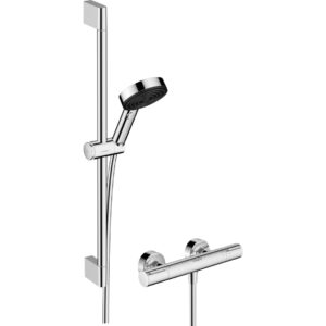 Душевой набор hansgrohe Pulsify Select S 105 3jet Relaxation EcoSmart с термостатом Ecostat Element и душевой штангой 65 см 24272000 хром-фото1