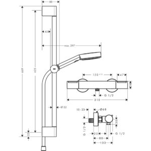 Душевой набор hansgrohe Pulsify Select S 105 3jet Relaxation EcoSmart с термостатом Ecostat Element и душевой штангой 65 см 24272670 матовый черный-фото2