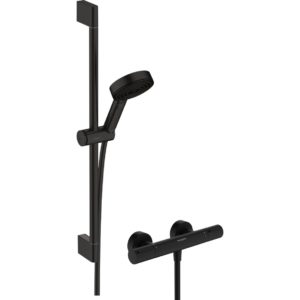Душевой набор hansgrohe Pulsify Select S 105 3jet Relaxation EcoSmart с термостатом Ecostat Element и душевой штангой 65 см 24272670 матовый черный-фото1