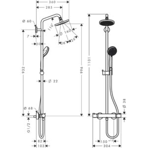Душевая система hansgrohe Croma 160 1jet с термостатом 27135000 хром-фото2