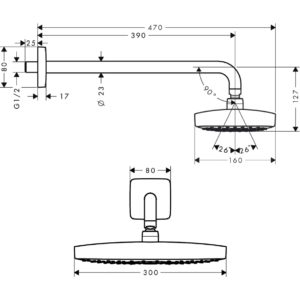 Верхний душ hansgrohe Raindance Select E 300 2jet с настенным кронштейном 27385000 хром-фото3