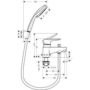 Смеситель для ванны hansgrohe Metris с душевым гарнитуром 31422000 хром-фото2