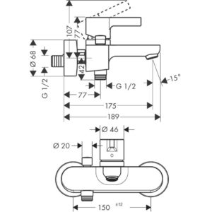 Смеситель для ванны hansgrohe Metris S 31460000 хром-фото2