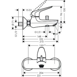 Смеситель для ванны hansgrohe Novus 71040000 хром-фото2