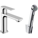 Смеситель для раковины hansgrohe Rebris E 110 без сливного гарнитура с гигиеническим душем 72216000 хром-фото1