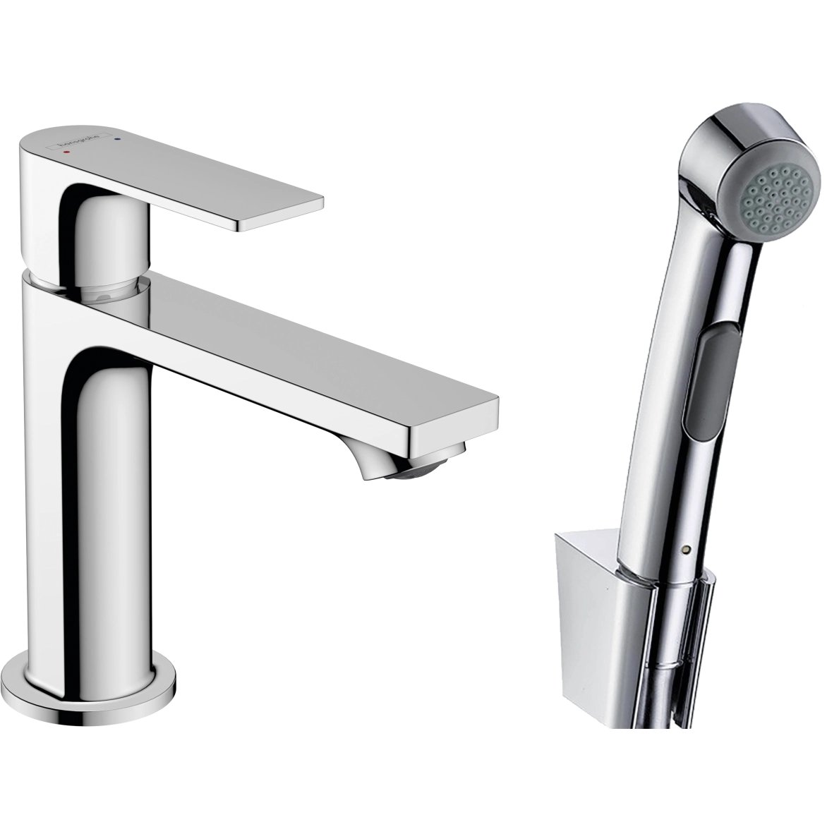 Смеситель для раковины hansgrohe Rebris E 110 без сливного гарнитура с гигиеническим душем 72216000 хром-фото1 Смеситель для раковины hansgrohe Rebris E 110 без сливного гарнитура с гигиеническим душем 72216000 хром-фото1