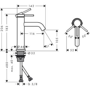 Cмеситель для раковины hansgrohe Tecturis S 110 EcoSmart 73311140 шлифованная бронза-фото5