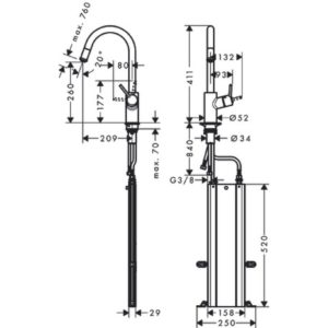 Смеситель для кухонной мойки hansgrohe Talis M52 260 с вытяжным изливом 1jet sBox 73864000 хром-фото2