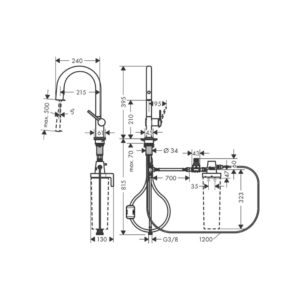 Смеситель для кухонной мойки hansgrohe Aqittura M91 210 с вытяжным изливом 1jet и функцией фильтрации без фильтра в комплекте 76803000 хром-фото2