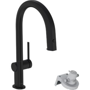 Смеситель для кухонной мойки hansgrohe Aqittura M91 210 с вытяжным изливом 1jet и функцией фильтрации без фильтра в комплекте 76803670 матовый черный-фото1