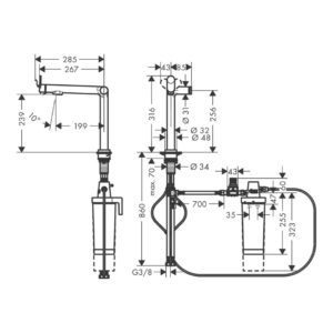 Смеситель для кухонной мойки hansgrohe Aqittura M91 240 1jet с поворотным изливом и функцией фильтрации без фильтра в комплекте 76804670 матовый черный-фото2