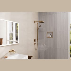Полка ниша встраиваемая hansgrohe XtraStoris Individual с рамой 30х30х10 см 56099140 шлифованная бронза-фото2