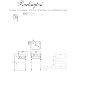 Раковина на 1 или 3 отверстия с хромированным подстольем и полкой Burlington Edwardian 560мм-фото3