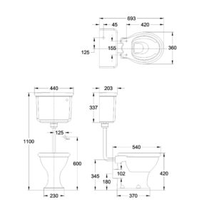 Унитаз Guild с низким бачком 44см с ручкой слива GU6118CW-фото3