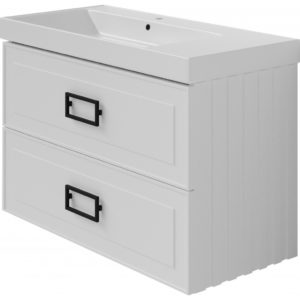 Тумба с L раковиной LA FENICE Cubo TWIN Bianco белая матовая 90 ручка хром-фото1
