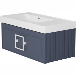 Тумба с раковиной LA FENICE Cubo Blu Grigio синяя матовая 80 ручка черная-фото1