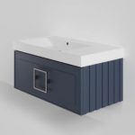 Тумба с L раковиной LA FENICE Cubo Blu Grigio синяя матовая 90 ручка хром-фото4