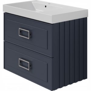 Тумба с R раковиной LA FENICE Cubo TWIN Blu Grigio синяя матовая 90 ручка черная-фото1
