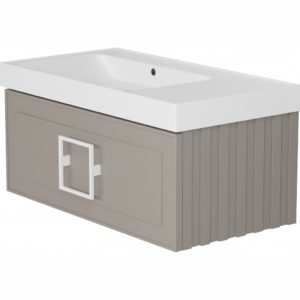 Тумба с раковиной LA FENICE Cubo Cappuccino бежевая матовая 100 ручка черная-фото1