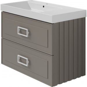Тумба с R раковиной LA FENICE Cubo TWIN Cappuccino бежевая матовая 90 ручка хром-фото1