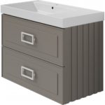 Тумба с R раковиной LA FENICE Cubo TWIN Cappuccino бежевая матовая 90 ручка черная-фото1